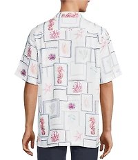 Caribbean Big & Tall Sealife Tile Print Short Sleeve Woven Camp Shirt