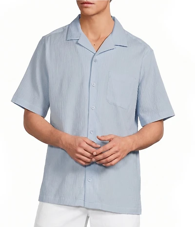 Caribbean Big & Tall Seersucker Short Sleeve Woven Camp Shirt
