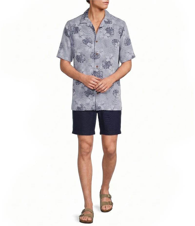 Caribbean Big & Tall Short Sleeve Leaf Print Woven Camp Shirt