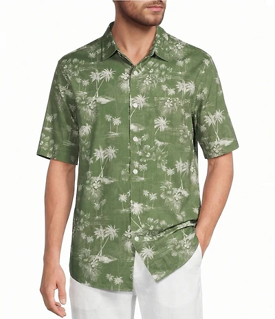 Caribbean Big & Tall Short Sleeve Tree Print Woven Shirt