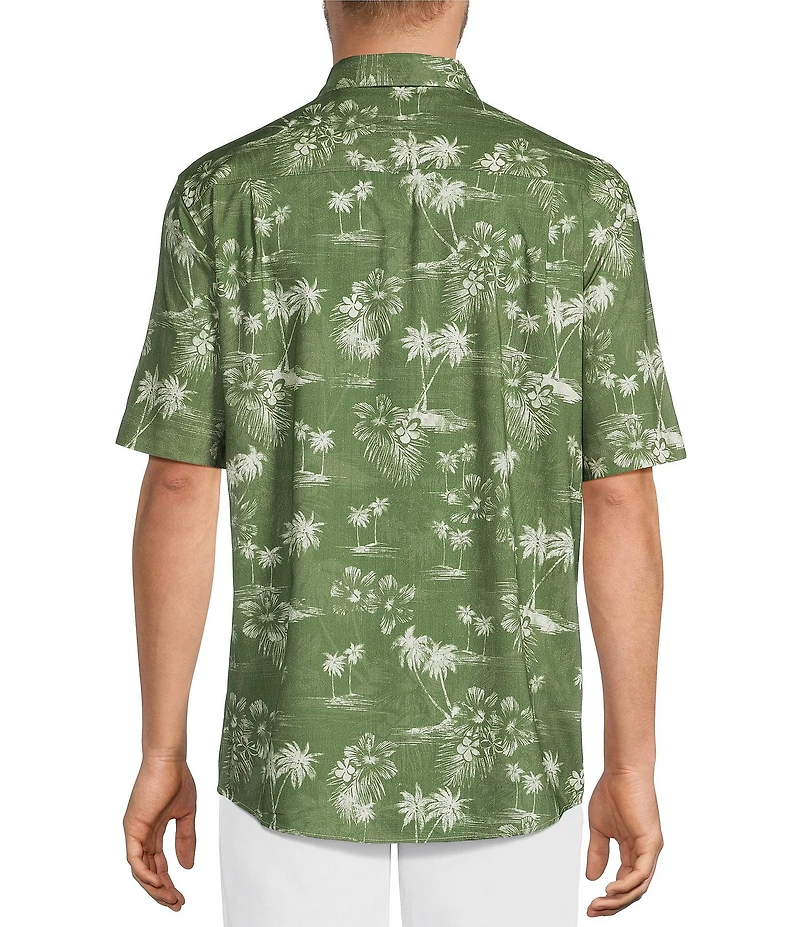 Caribbean Big & Tall Short Sleeve Tree Print Woven Shirt