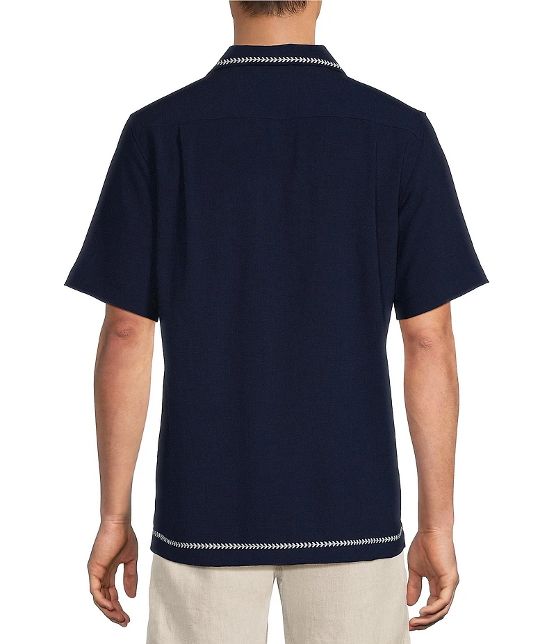 Caribbean Big & Tall Solid Cross Hatch Short Sleeve Woven Camp Shirt