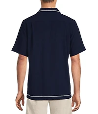 Caribbean Big & Tall Solid Cross Hatch Short Sleeve Woven Camp Shirt