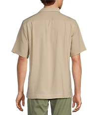 Caribbean Big & Tall Solid Cross Hatch Short Sleeve Woven Camp Shirt