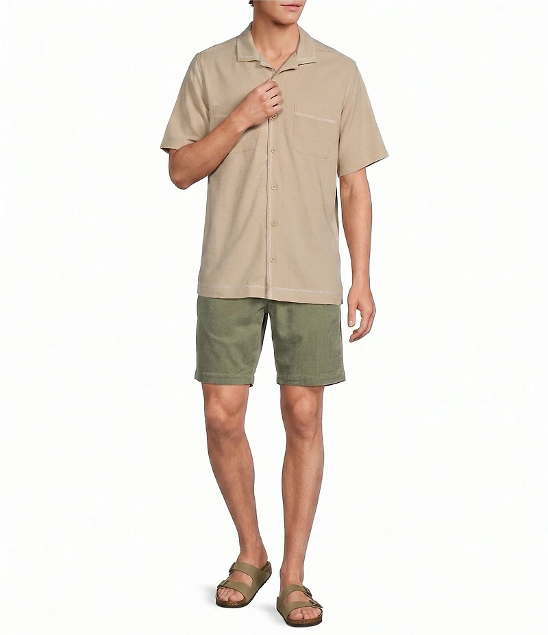 Caribbean Big & Tall Solid Cross Hatch Short Sleeve Woven Camp Shirt