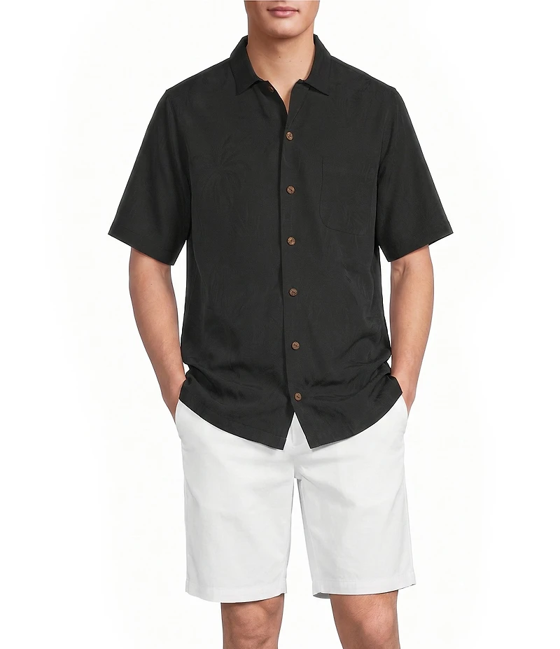 Caribbean Big & Tall Solid Jacquard Short Sleeve Woven Shirt