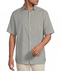 Caribbean Big & Tall Solid Short Sleeve Linen Blend Woven Shirt