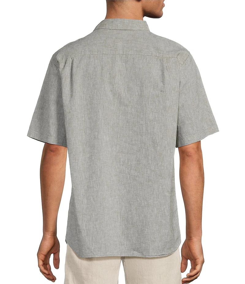 Caribbean Big & Tall Solid Short Sleeve Linen Blend Woven Shirt