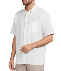 Caribbean Big & Tall Solid Short Sleeve Linen Blend Woven Shirt