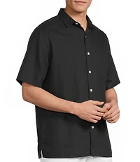 Caribbean Big & Tall Solid Short Sleeve Linen Blend Woven Shirt