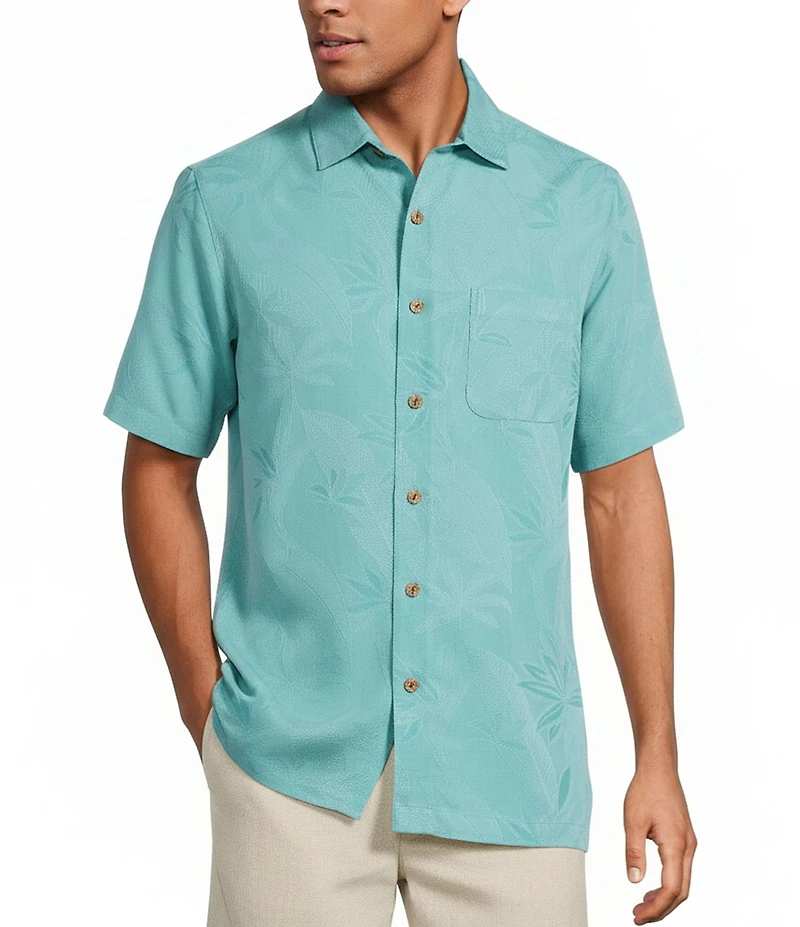 Caribbean Bird of Paradise Textured Short Sleeve Woven Shirt