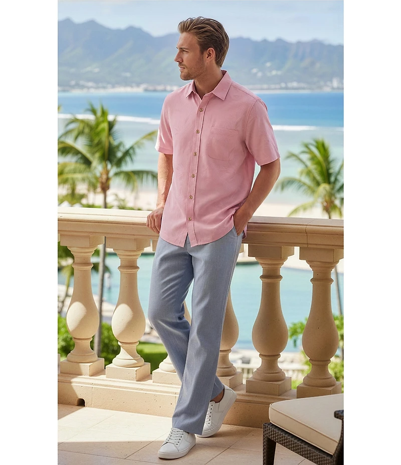 Caribbean Bird of Paradise Textured Short Sleeve Woven Shirt