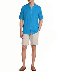 Caribbean Camp Texture Solid Short Sleeve Woven Shirt