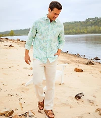 Caribbean Coastal Linen Flat Front Pants