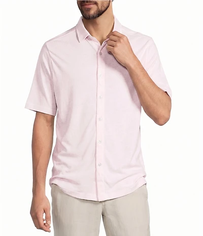 Caribbean Coatfront Hibiscus Print Short Sleeve Woven Shirt