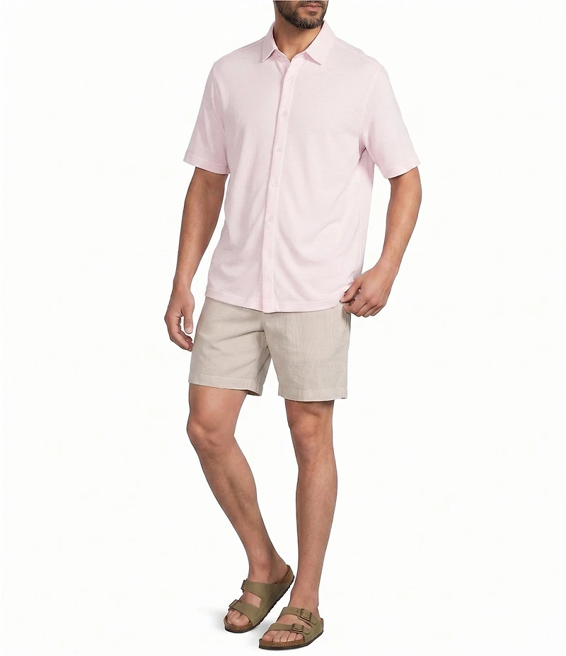 Caribbean Coatfront Hibiscus Print Short Sleeve Woven Shirt