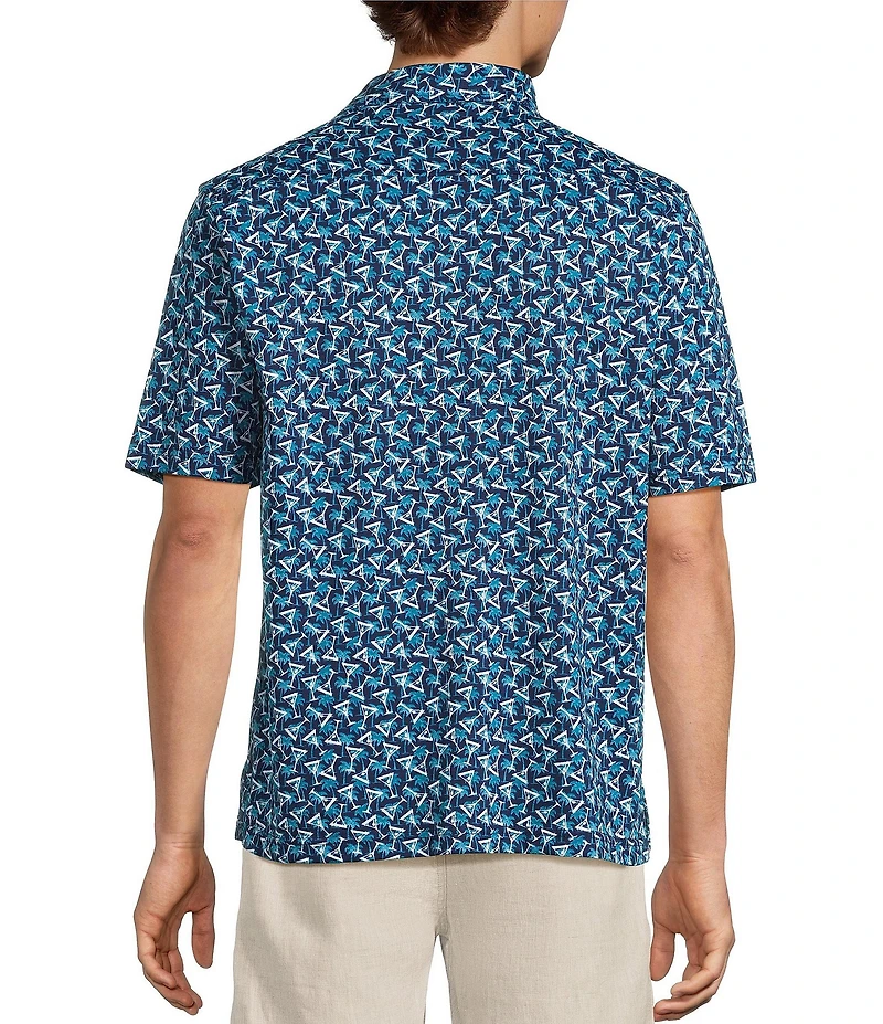 Caribbean Coatfront Mini Drinks Print Short Sleeve Woven Shirt
