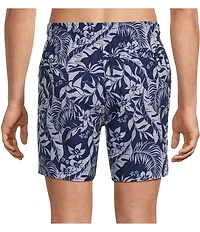 Caribbean Contrasting Leaf Floral 6#double; Inseam Swim Trunks