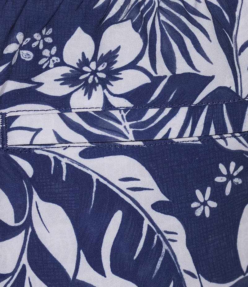 Caribbean Contrasting Leaf Floral 6#double; Inseam Swim Trunks