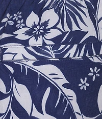 Caribbean Contrasting Leaf Floral 6#double; Inseam Swim Trunks