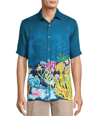 Caribbean Coral Reef Print Short Sleeve Woven Shirt