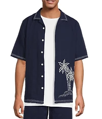 Caribbean Embroidered Seersucker Short Sleeve Woven Camp Shirt