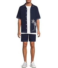 Caribbean Embroidered Seersucker Short Sleeve Woven Camp Shirt