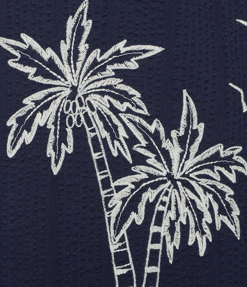 Caribbean Embroidered Seersucker Short Sleeve Woven Camp Shirt