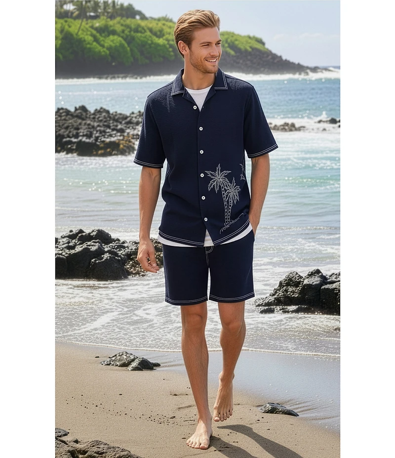 Caribbean Embroidered Seersucker Short Sleeve Woven Camp Shirt