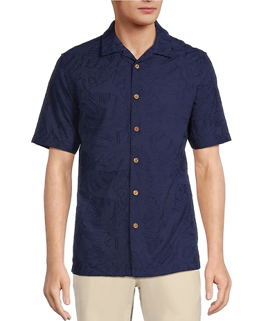 Caribbean Eyelet Embroidery Short Sleeve Woven Camp Shirt