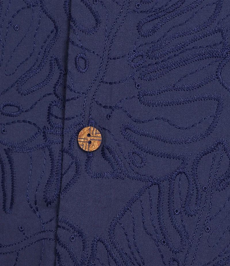 Caribbean Eyelet Embroidery Short Sleeve Woven Camp Shirt