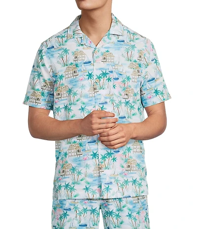 Caribbean Flamingo Beach Cabana Woven Top