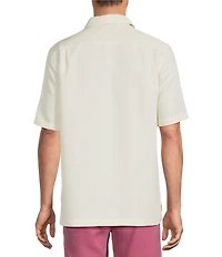 Caribbean Flamingo Embroidery Short Sleeve Woven Shirt