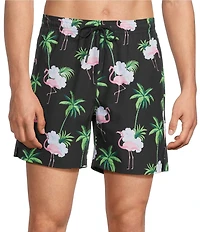 Caribbean Flamingo Floral 6#double; Swim Trunks