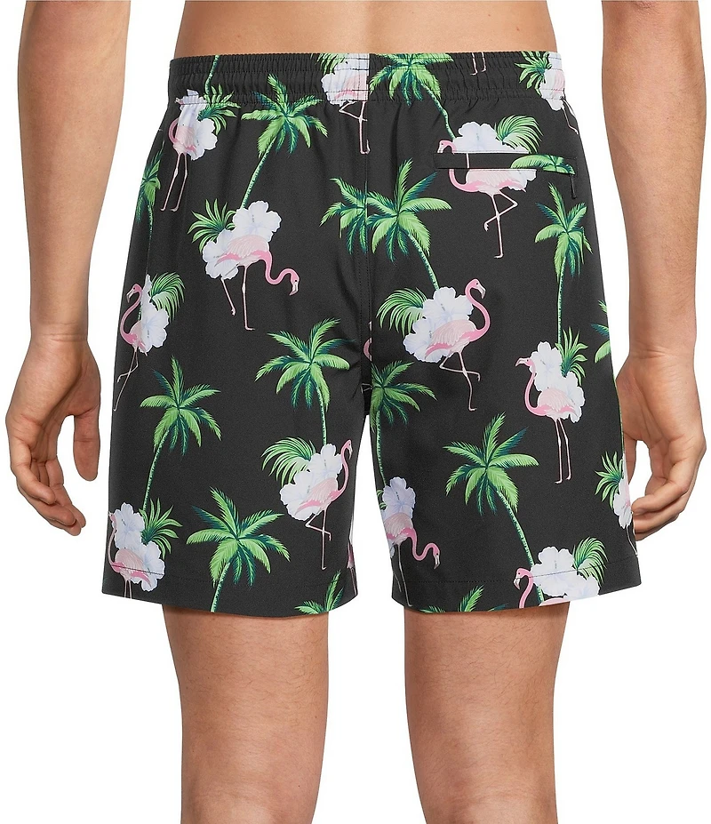 Caribbean Flamingo Floral 6#double; Swim Trunks