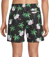 Caribbean Flamingo Floral 6#double; Swim Trunks