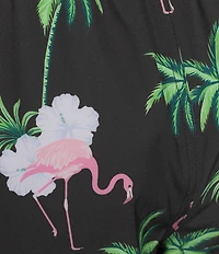Caribbean Flamingo Floral 6#double; Swim Trunks
