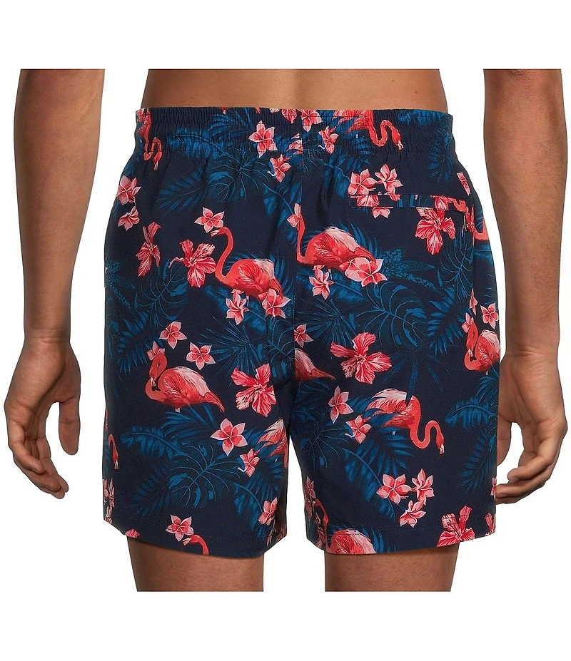 Caribbean Flamingo Floral 6#double; Swim Trunks