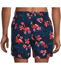 Caribbean Flamingo Floral 6#double; Swim Trunks