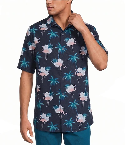 Caribbean Flamingo Print Short Sleeve Woven Shirt