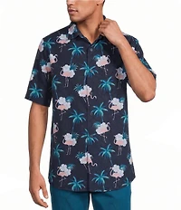 Caribbean Flamingo Print Short Sleeve Woven Shirt