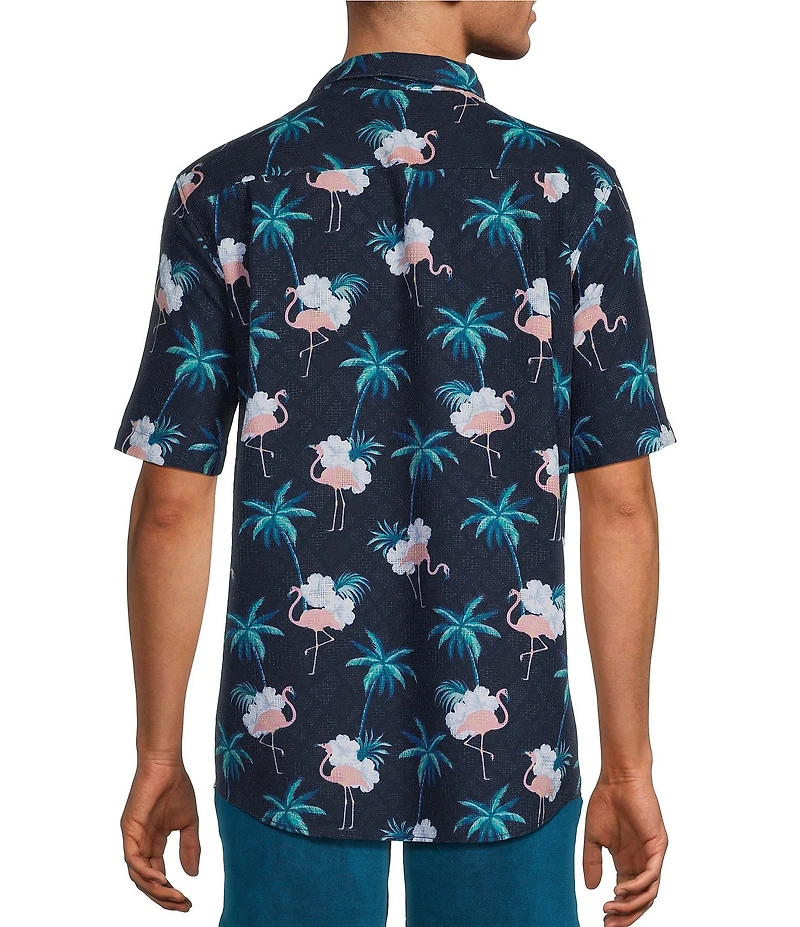 Caribbean Flamingo Print Short Sleeve Woven Shirt