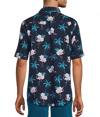 Caribbean Flamingo Print Short Sleeve Woven Shirt