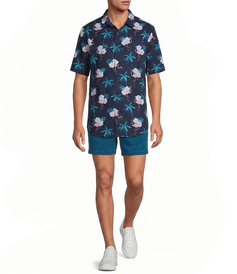 Caribbean Flamingo Print Short Sleeve Woven Shirt