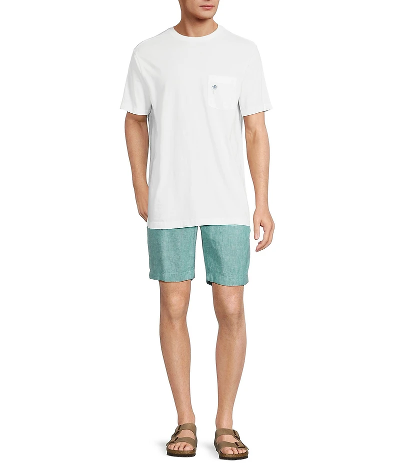 Caribbean Flat Front Linen 9#double; Inseam Shorts