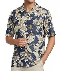 Caribbean Floral Print Short Sleeve Woven Camp Shirt