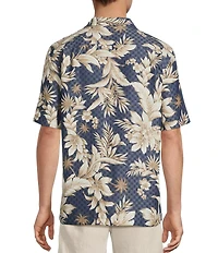 Caribbean Floral Print Short Sleeve Woven Camp Shirt