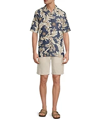 Caribbean Floral Print Short Sleeve Woven Camp Shirt