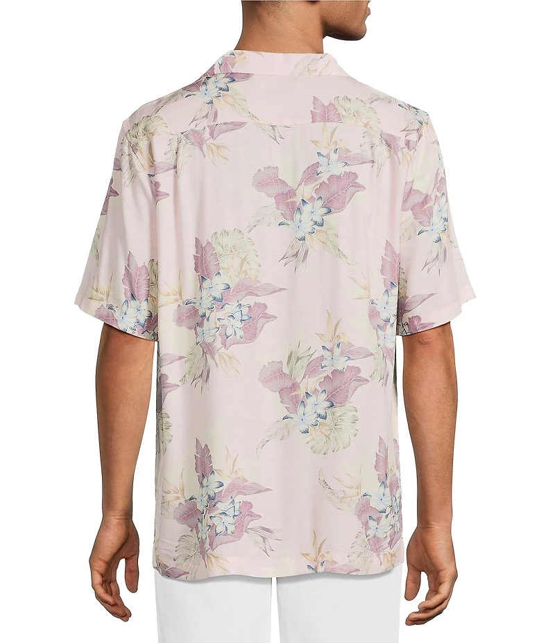 Caribbean Floral Print Short Sleeve Woven Camp Shirt