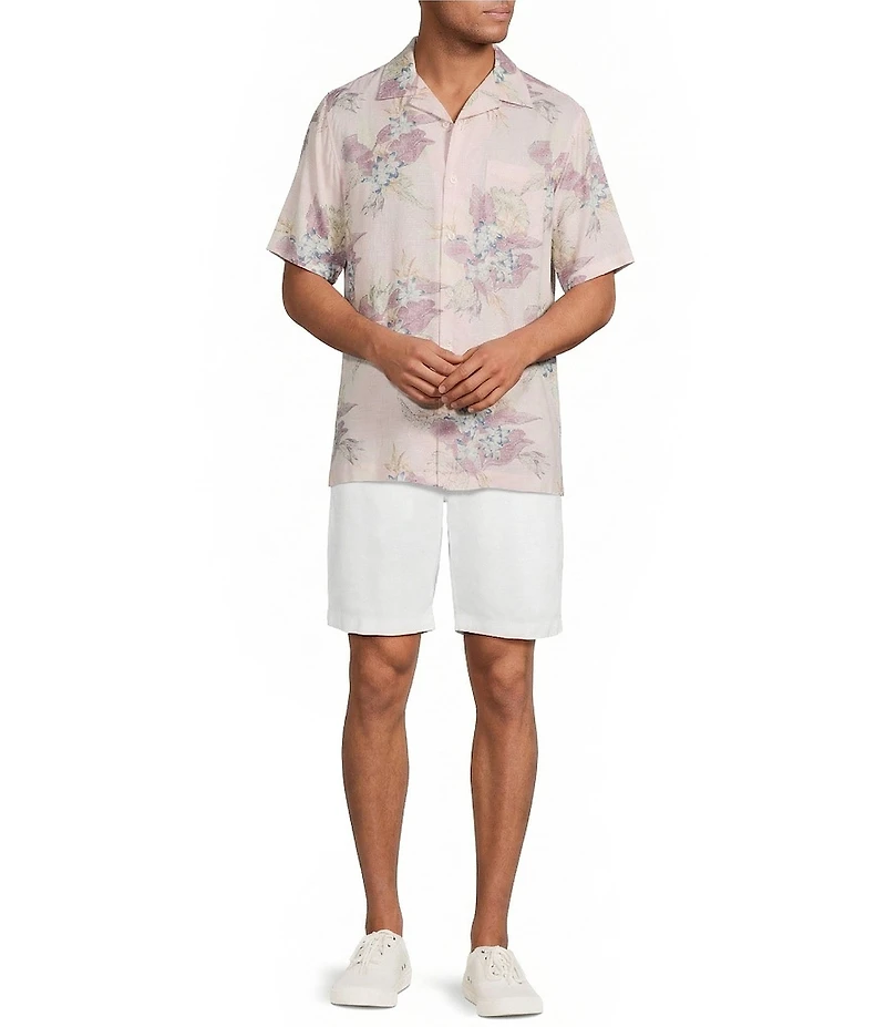 Caribbean Floral Print Short Sleeve Woven Camp Shirt